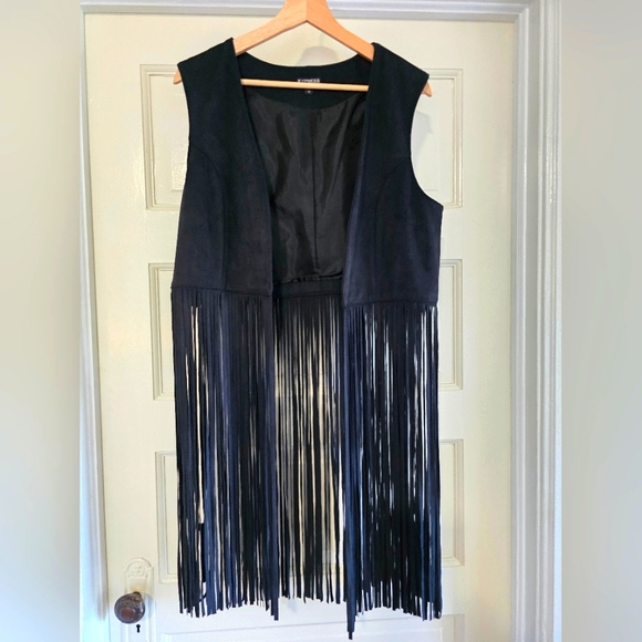 Express Black Fringe Sleeveless Vest - Picture 1 of 10